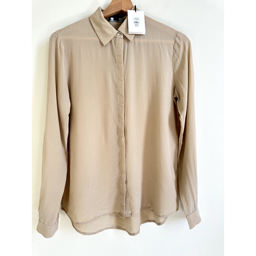 En Thread Women's 100% Silk Long Sleeve Shirt In Thrush Beige Size XS NWT